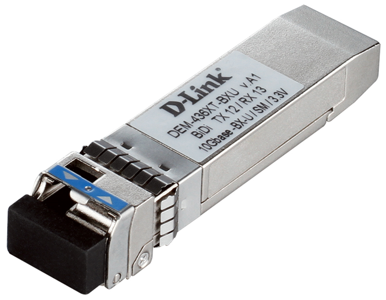 D-Link 436XT-BXU/40KM/A1A, WDM SFP+ Transceiver with 1 10GBase-LR port.Up to 20km, single-mode Fiber, Simplex LC connector, Transmitting and Receiving wavelength: TX-1270nm, RX-1330nm, 3.3V power.
